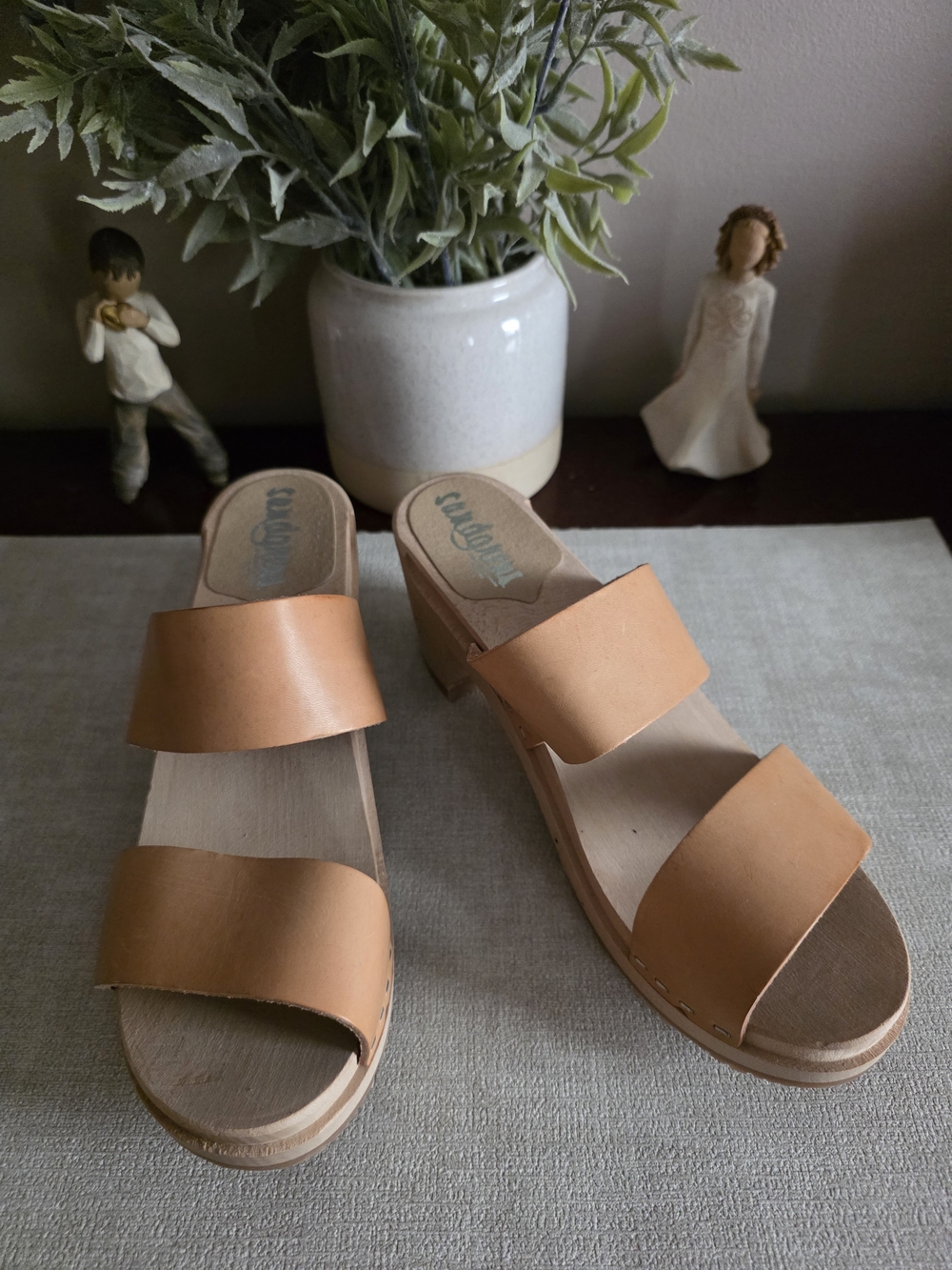 SANDGRENS Leather Double-Strap Slide Sandals in Tan